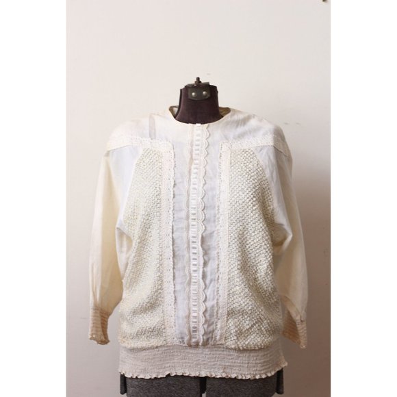 Vintage 70’s Cotton Lace Blouse Adree Gaye OffWhite - Picture 1 of 10